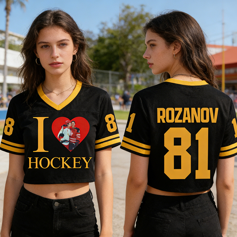 Personalized I Love Hockey HR Theme Crop Top Jersey for Female Hockey Fans Romance Hockey Gift