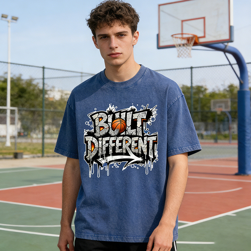 Personalized "One Team One Grind" Basketball Graffiti Washed T-Shirt for Basketball Enthusiasts and Street Culture Fans