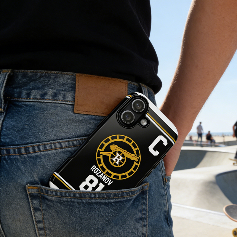 Personalized HR Theme Ice Hockey Black and Gold Jersey Phone Case for Ice Hockey Fans