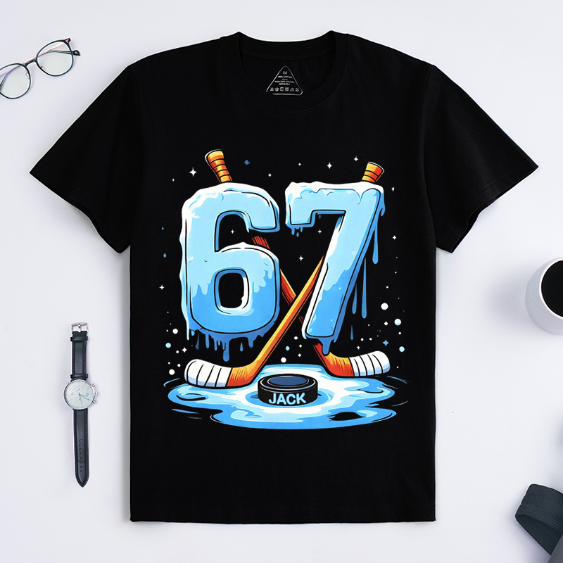 Personalized Hockey 67 T-Shirt 67 Hockey Ice Cream Drip Custom Name Gift for Hockey Lovers