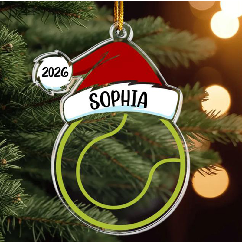 Personalized Sports Themed Ornament with Santa Hat Design and Custom Name and Year  