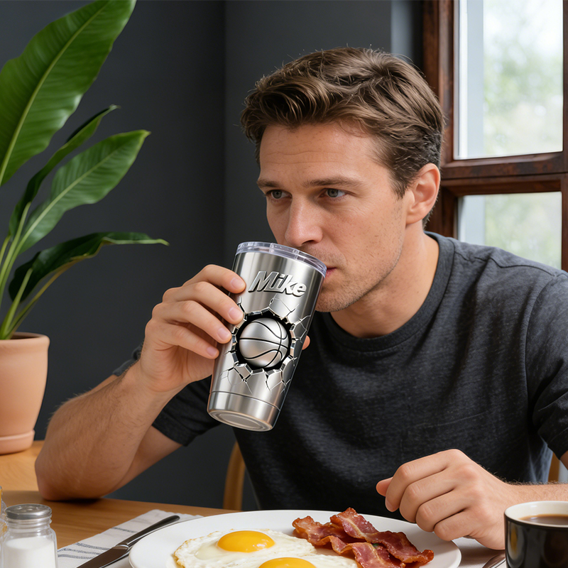 Personalized Basketball Tumbler with 3D Smash Design and Custom Name for Athletes and Coaches