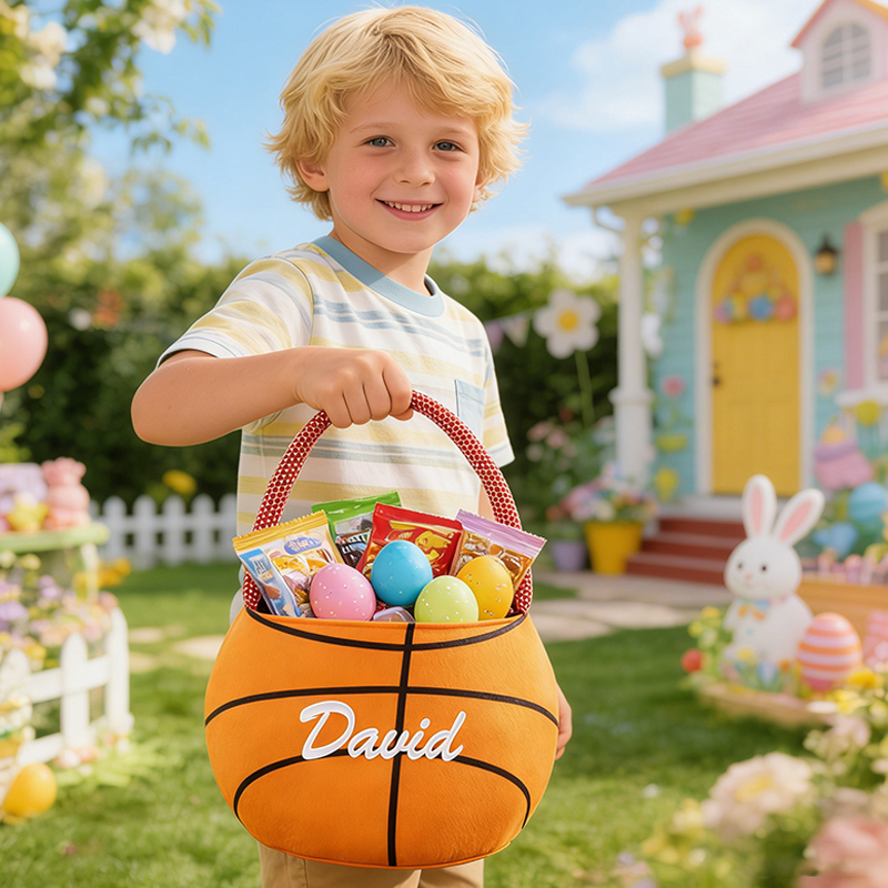 Personalized Basketball Basket with Custom Name for Easter Candy and Toys Easter Gift for Boys and Girls