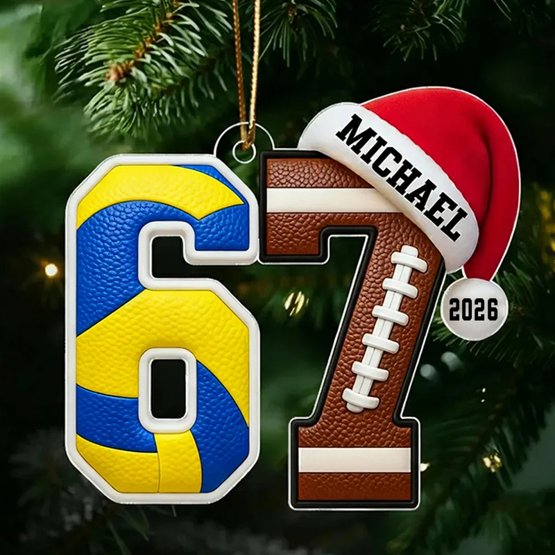 Personalized Acrylic Funny 67 Sports Ornament Funny Teenager Christmas Gifts Basketball and Soccer Fans Sports Lover
