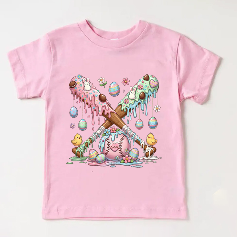 Personalized Easter Baseball Kids T-Shirt Bunny Chick Easter Eggs with Custom Name