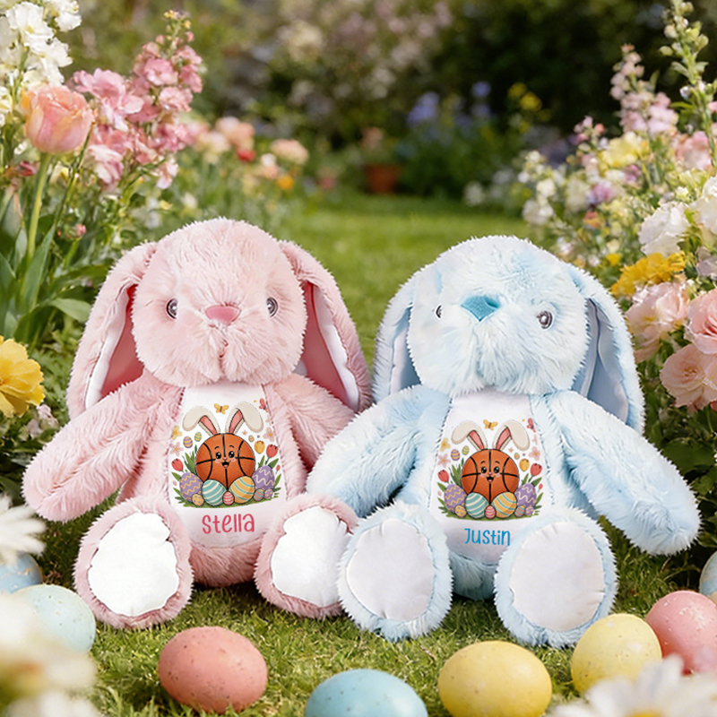 Personalized Basketball Bunny Easter Plush with Custom Name Stuffed Animal for Toddlers & Kids Easter Gift