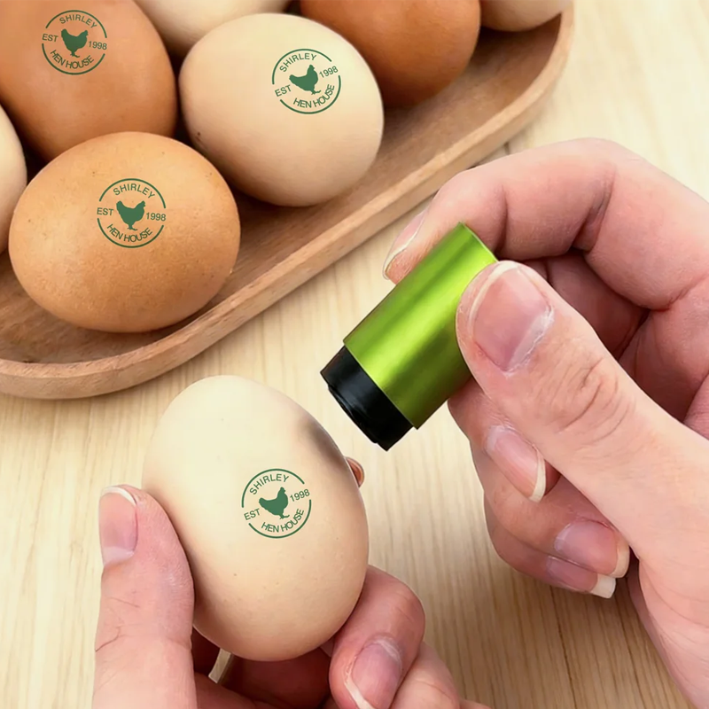Personalized Hen Silhouette Safe Egg Stamp with Food Grade Ink Name Text and Year Birthday Gift for Family Farmer Breeder