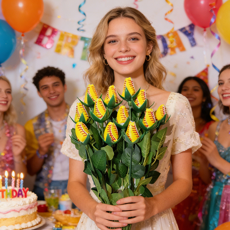 Personalized Softball Rose Bouquet with Custom Text for Weddings, Graduations, and Team Celebrations Gifts 