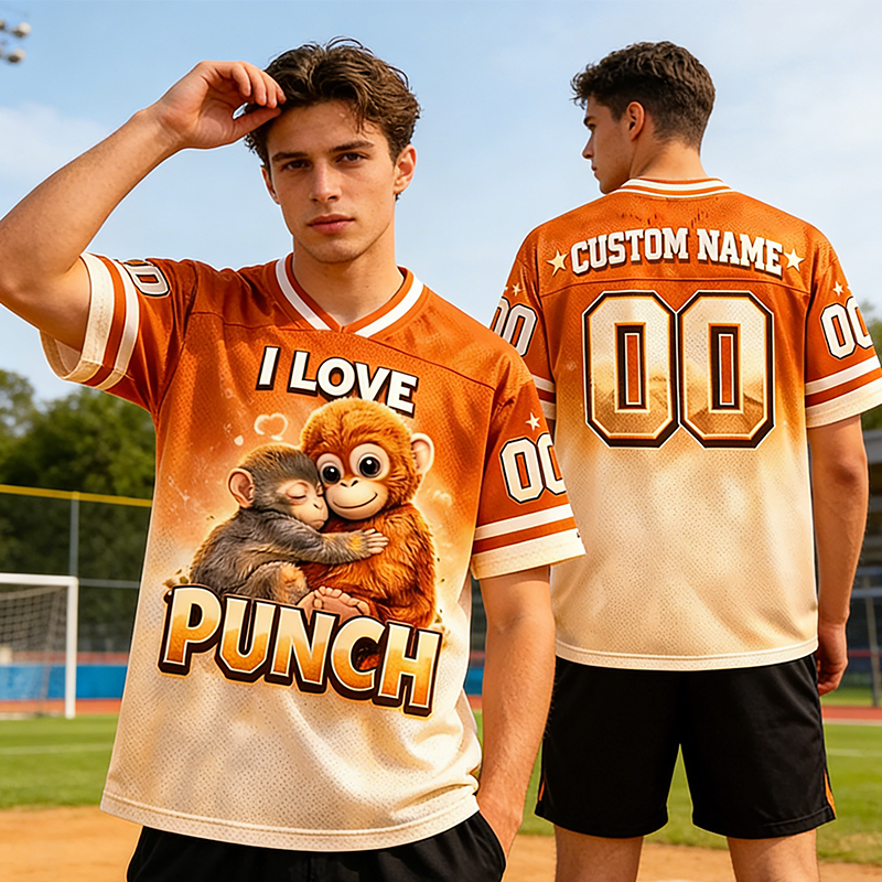 Personalized "I Love Punch" Monkey Hug Mesh Football Jersey Custom Name & Number Personalized Monkey Game Day Shirt