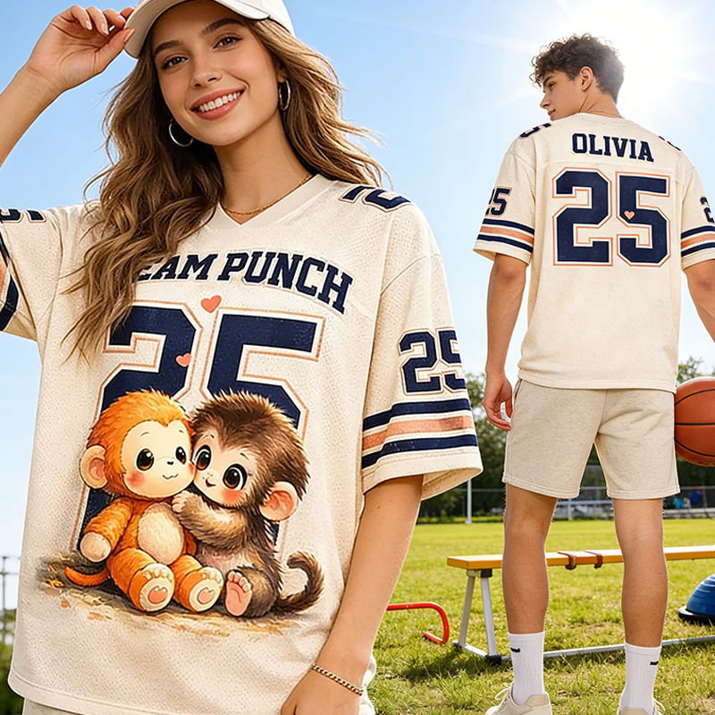Personalized Cute Monkey Jersey with Custom Name and Number for Team Members, Families, and Sports Lovers