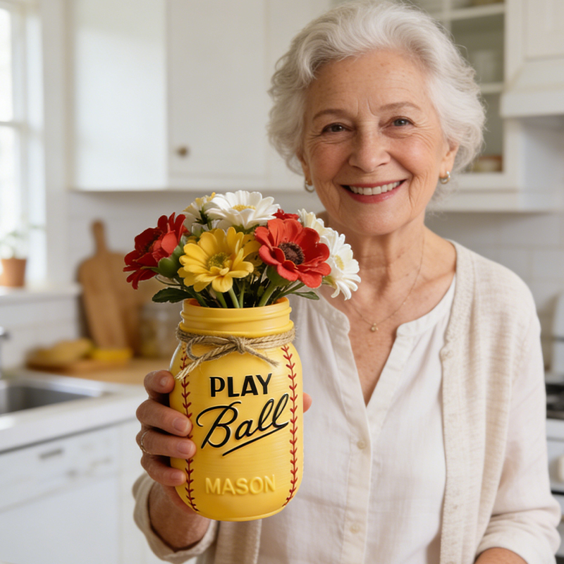 Personalized Softball 3D Printed Vase with Custom Name for Sports Fans and Families Mothers Day Gift