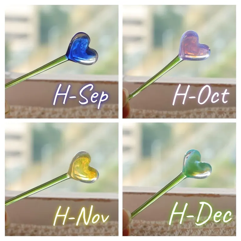 Hand Heart Blown Glass Flower Bouquet with Birth Month Heart & Birthstone – Topper Mother's Day Gift for Her