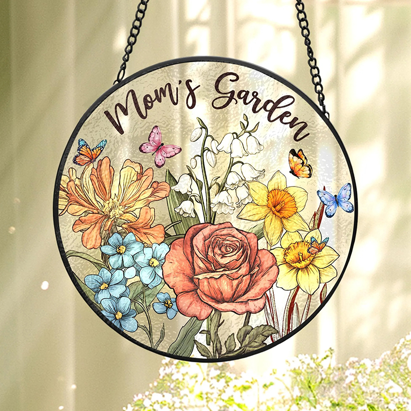 Personalized Stained Glass Style Family Birth Flower Suncatcher Sentimental Mother's Day Gift