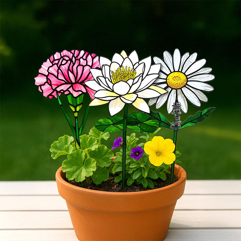 Personalized Acrylic Everlasting Birth Flower Mother’s Day Gift Birth Flower Gift Set for Mother-in-Law Floral Garden Decor Flower Plant