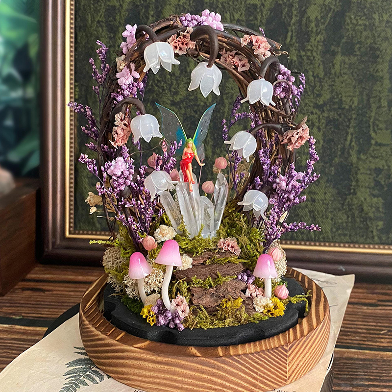 Personalized Enchanted Fairy Crystal Terrarium Lamp Lily of the Valley Night Light, Cute Mushroom Lamp Therapeutic Decor for Stress Relief & Mindfulness