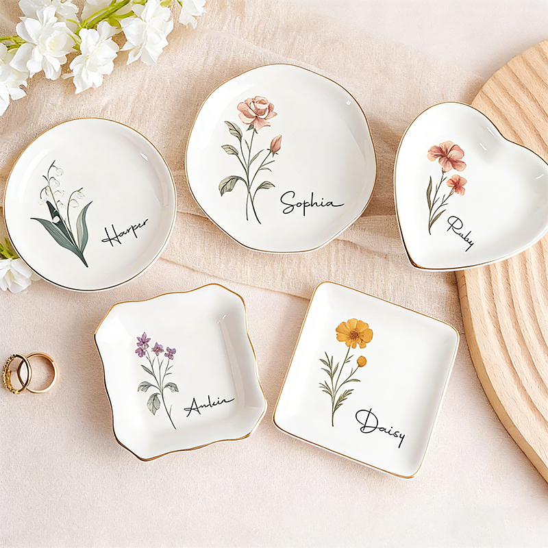 Personalized Birth Month Flower Jewelry Dish Bridesmaid Gifts Birthday Ring Dish Bridesmaid Proposal Birthday Gift for Her Mother’s Day