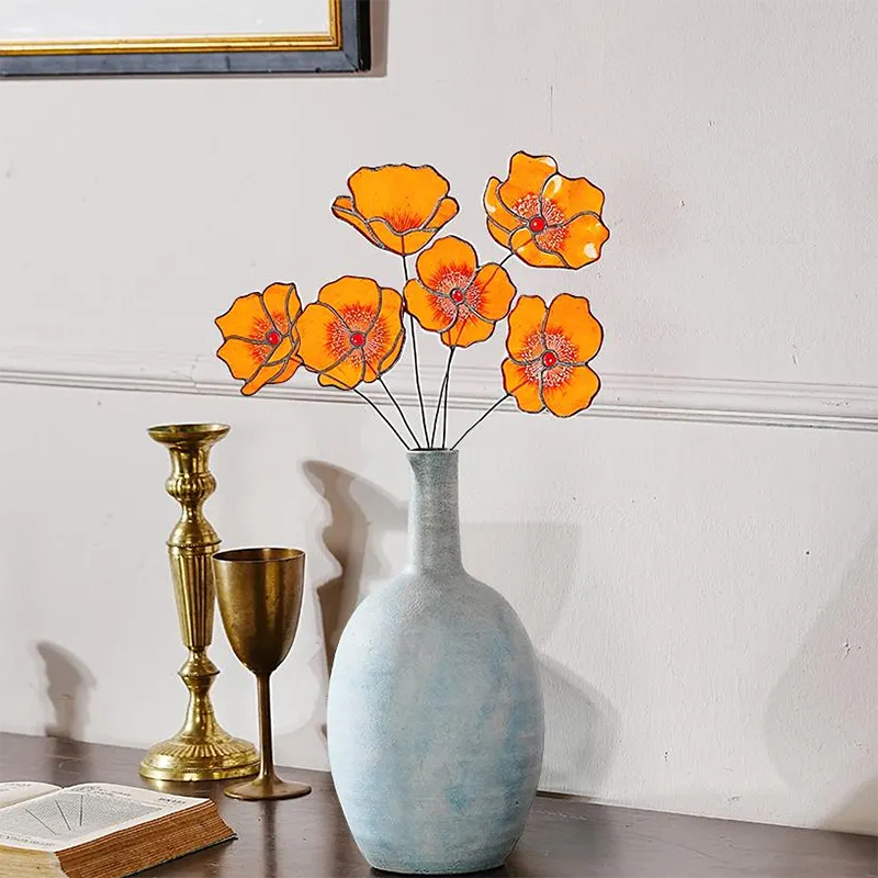 Personalized Stained Glass Poppy Bouquet  Custom Floral Art for Home Decor & Gift Giving for Flower Enthusiasts