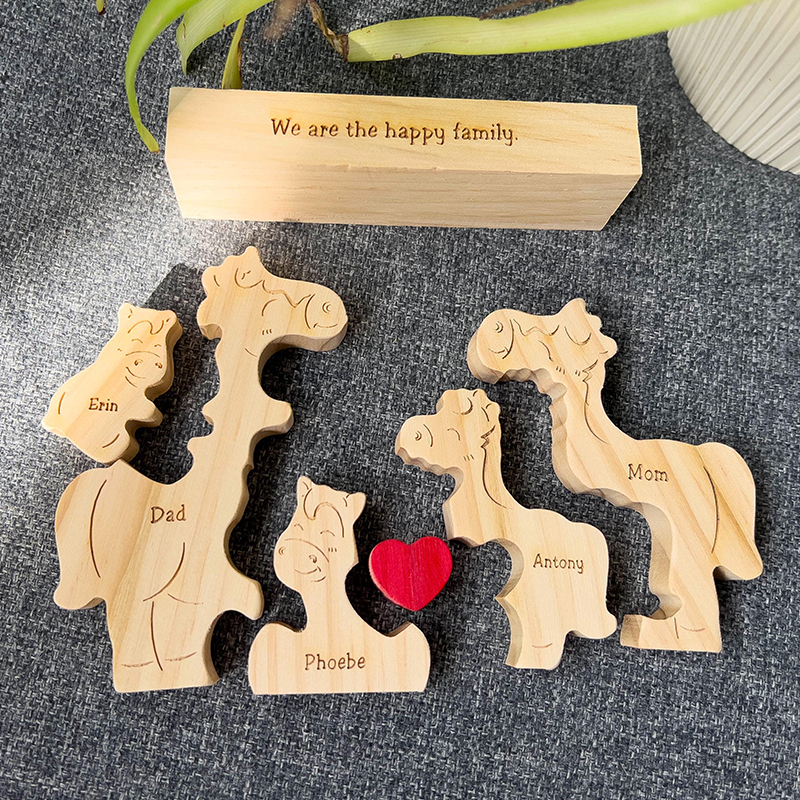 Personalized Wooden Horse Family Puzzle Custom Name Keepsake for Horse Enthusiasts & Families