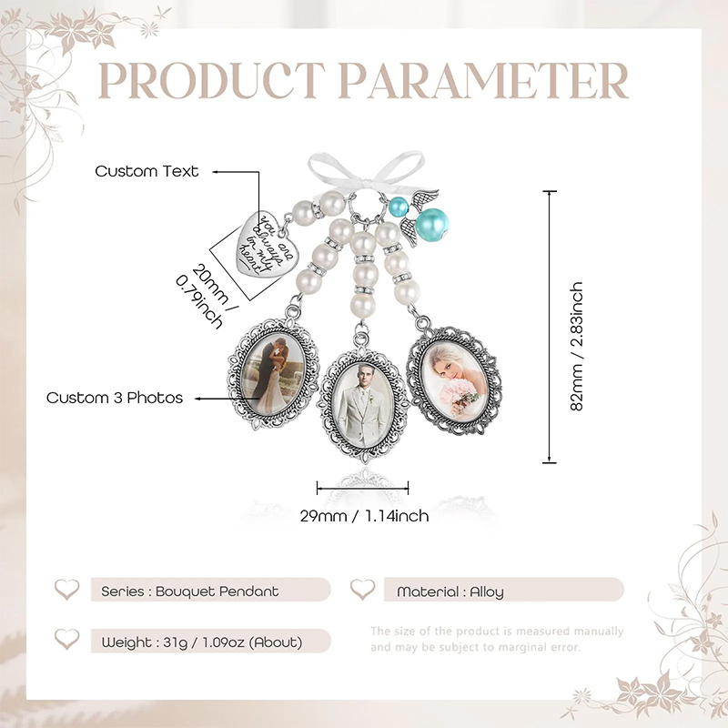 Personalized Wedding Bouquet Photo Pendant Custom Memorial Pendant for Brides Unique Bridal Keepsake to Honor Deceased Loved Ones