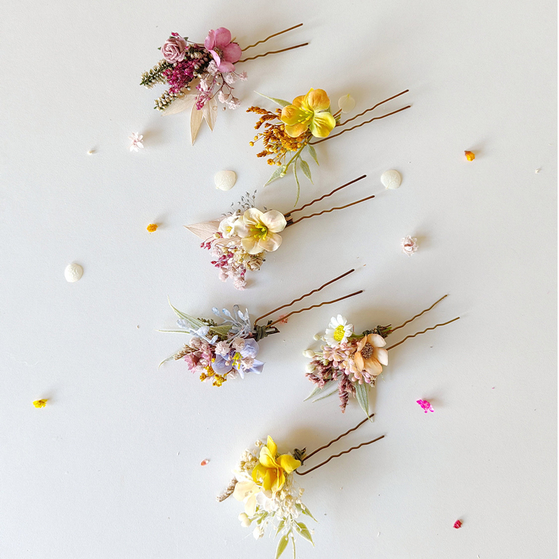 Personalized Boho Floral Wedding Hair Pins Custom Dried Flower Hair Accessories for Brides and Bridesmaids