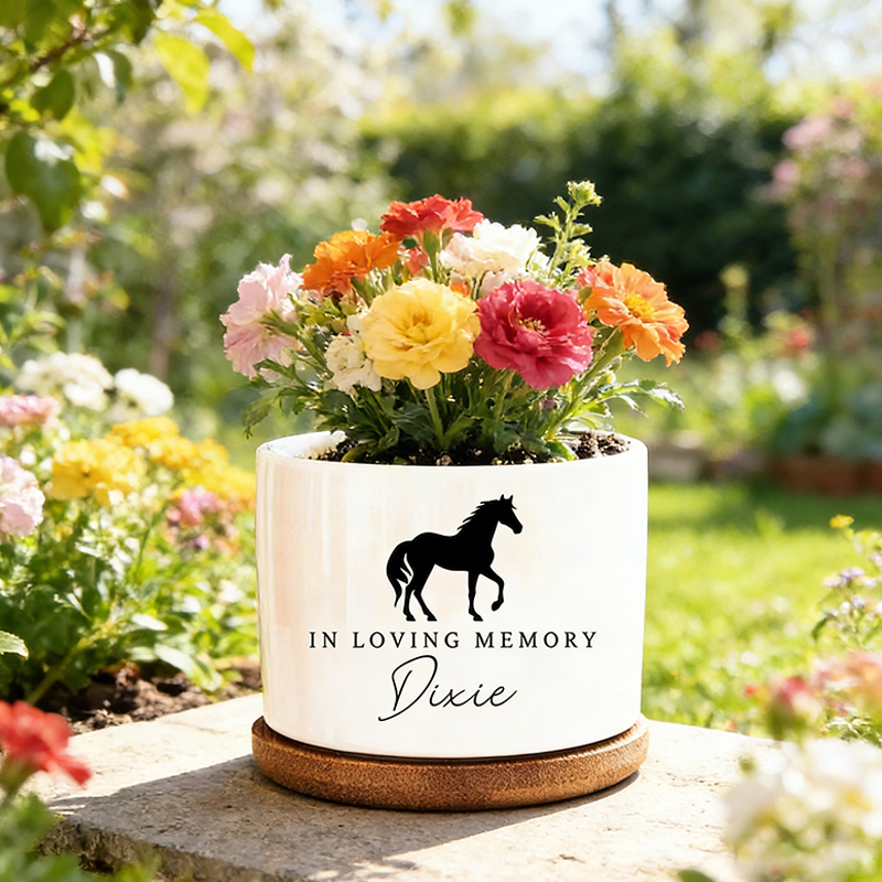 Personalized Equestrian Memorial Plant Pot Custom Memorial Pot for Equestrian Pet Loss