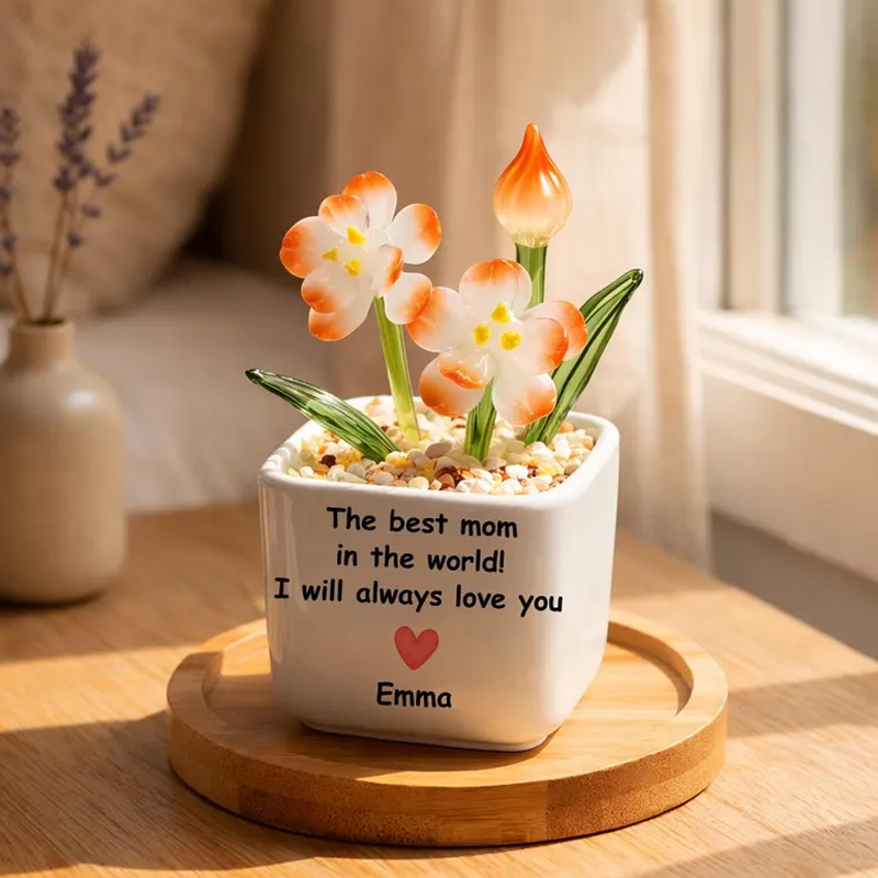 Personalized Glass Everlasting Birth Flowers Potted Mom Flower Gift Hand Blown Glass Potted Mothers Day Gifts Gift for Mom Grandma Aunties Sisters