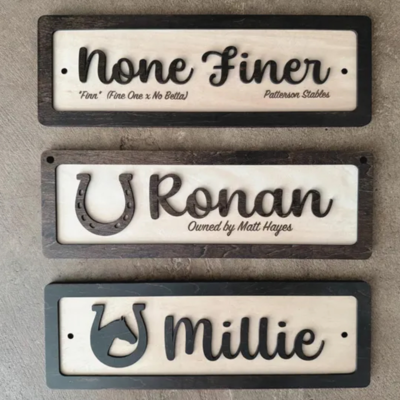 Personalized Horse Stall Name Sign Custom Wooden Stable Sign with Horseshoe and Horse Head for Equestrian Lovers