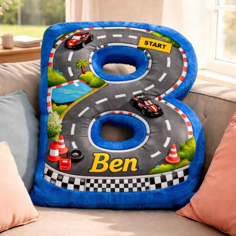 Personalized Letter Racing Pillow with Custom Name Gift for Racing Fans 