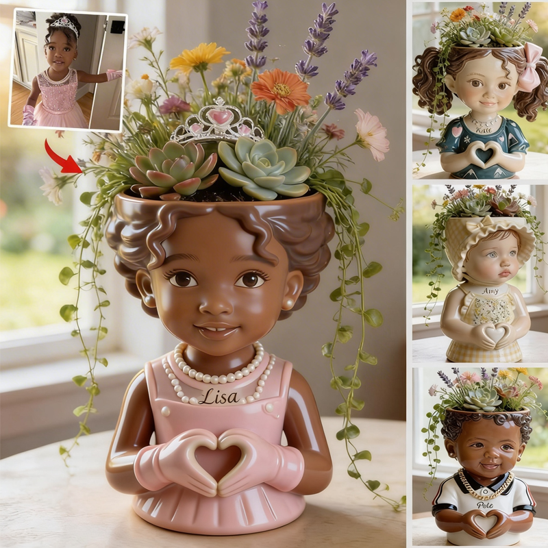 Personalized Kid Photo Acrylic Pot Custom Name Birthday Gift for Kids Unique Gift for Child