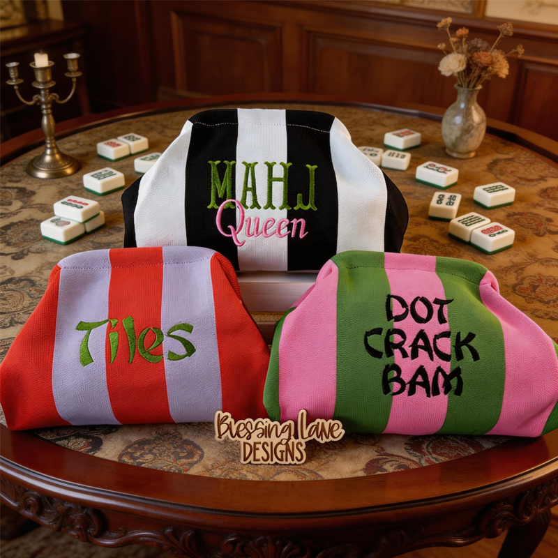Personalized Embroidered Mahjong Tile Bag Custom Mahjong Storage Pouch Custom Mahjong Gift Gift for Friend Hostess Gift