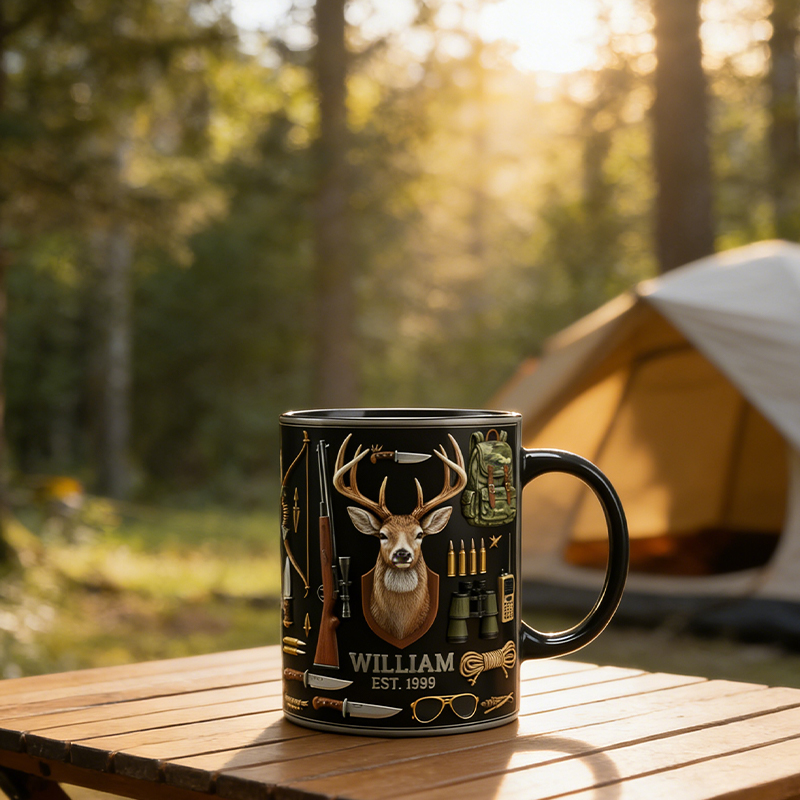 Personalized Deer Hunting Gear Mug Custom Name and Year Gift for Hunters and Outdoor Enthusiasts
