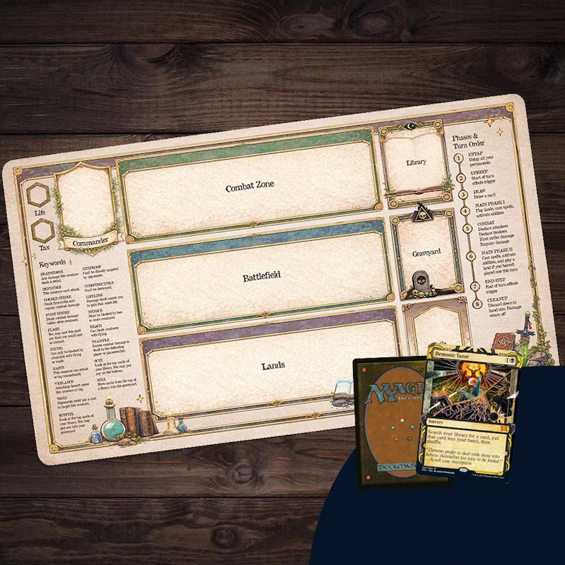MTG Beginner Playmat Learn to Play Magic the Gathering Mat with Zones Commander & Turn Order Guide New Player Teaching Card Mat