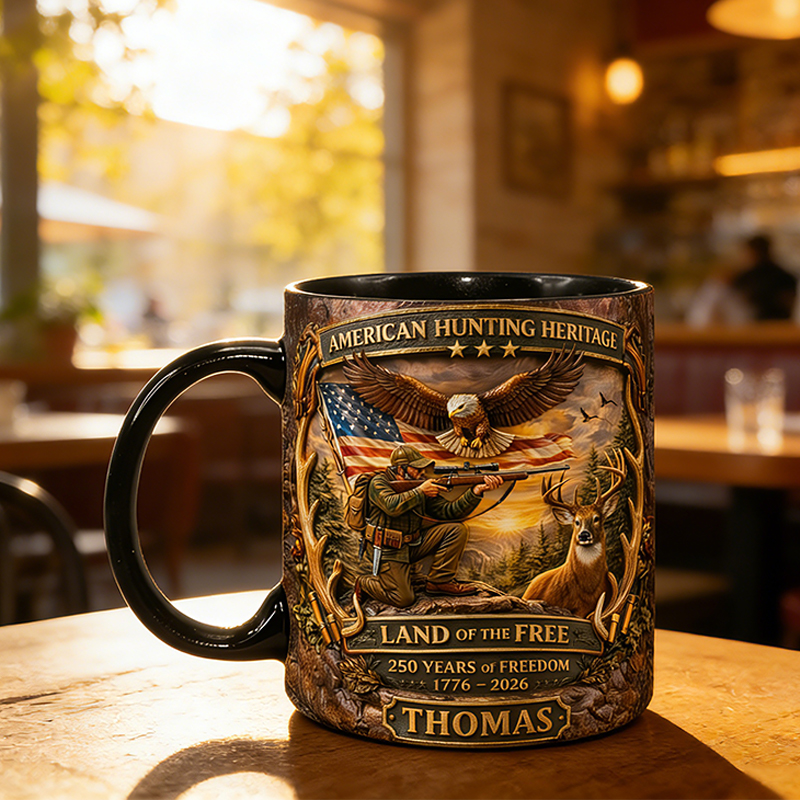 Personalized 250 Years Freedom American Hunting Mug Custom Name Patriotic Gift for Hunters