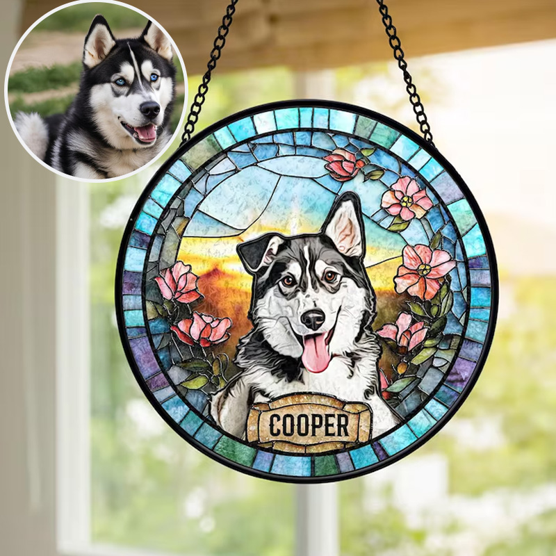 Personalized Dog Portrait Stained Glass Suncatcher Custom Pet Memorial Stained Glass Photo Suncatcher Dog Loss Keepsake Pet Loss Gift