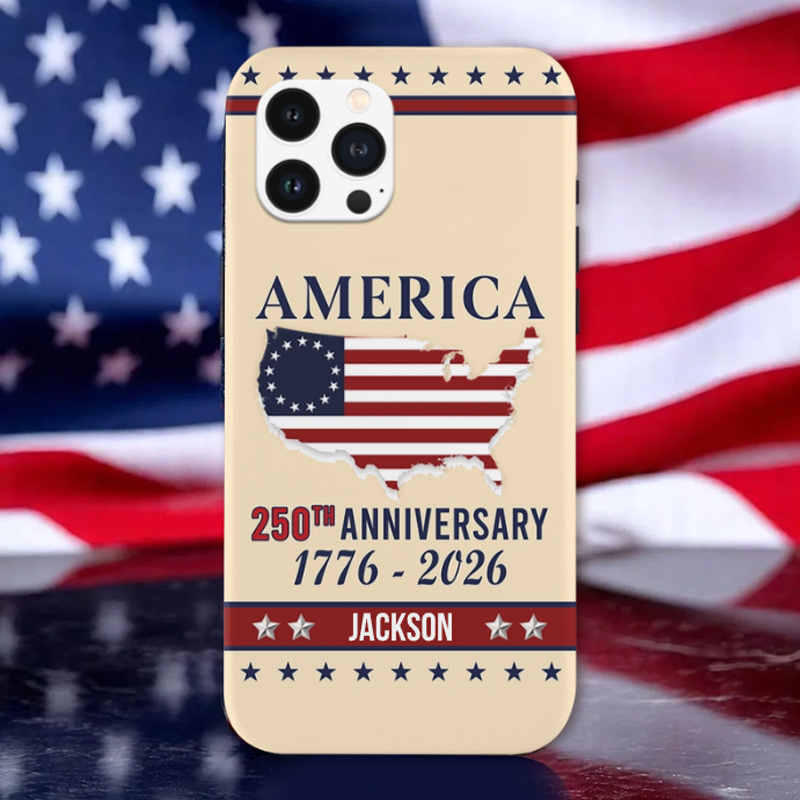 Personalized Family Name America 250th Anniversary Phone Case Anniversary Gifts For Women Men Freedom Is Our Legacy