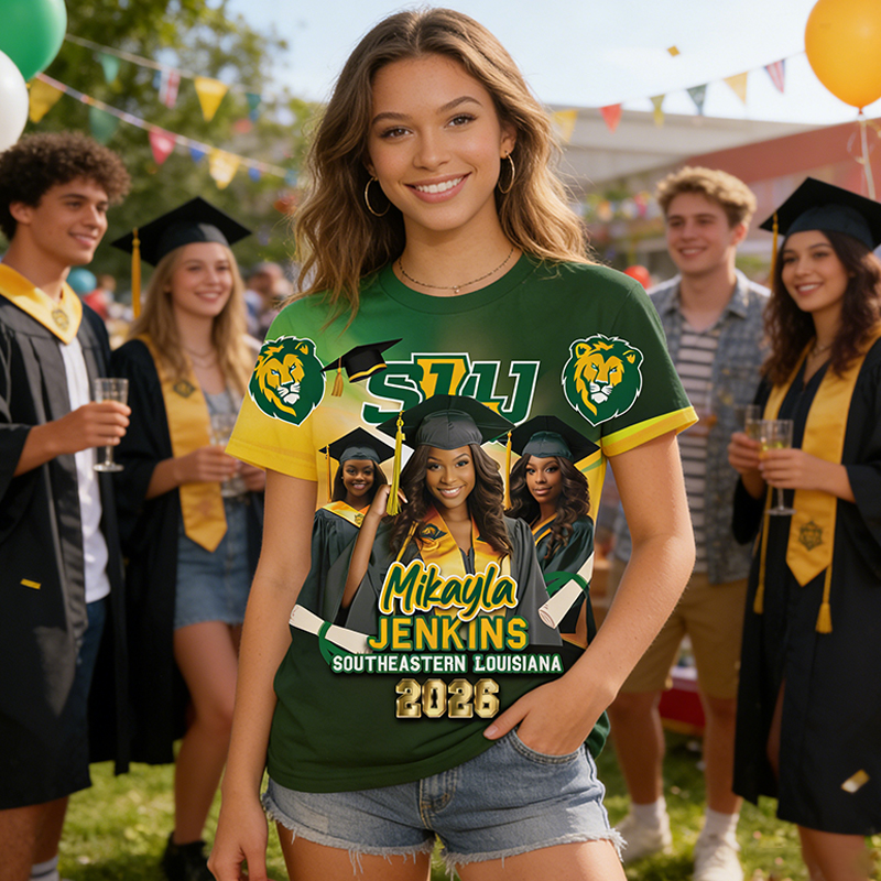 Personalized All Over Print Graduation T-Shirt Custom Photo Name School Commemorative Outfit for Class of 2026