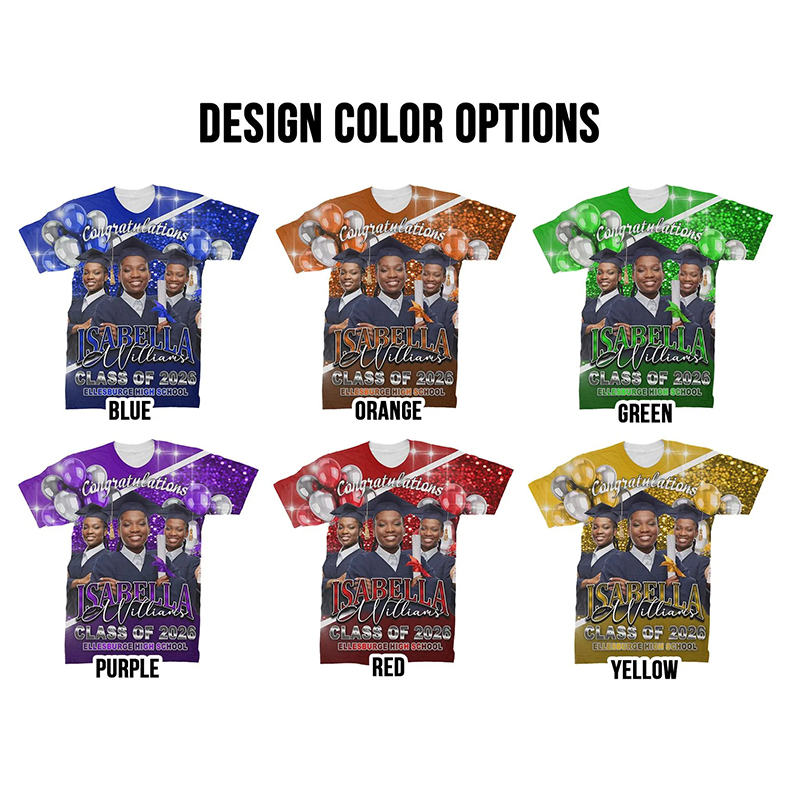 Personalized All Over Print Congratulations Grad Photo T-Shirt Custom School Name and Graduate Name Class of 2026 Shirt