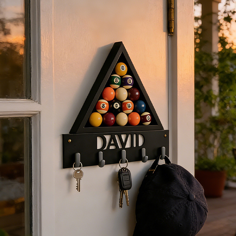 Personalized Billiards 3D Printed Key Holder with Custom Name for Billiards Enthusiasts