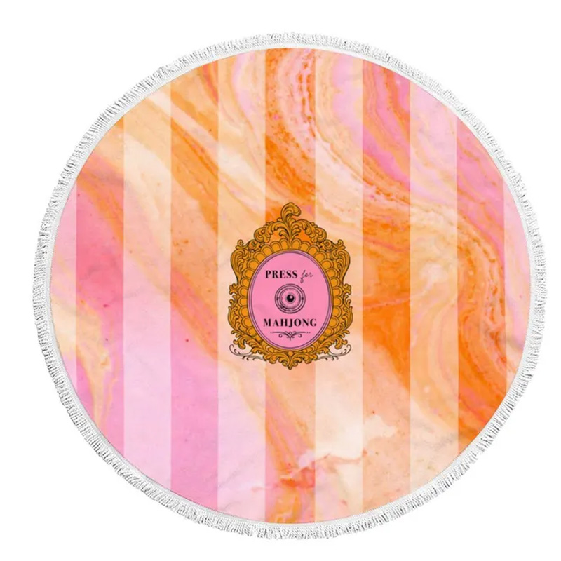 Press for Mahjong Round Beach Towel Mahjong Travel Mat Mahjong Beach Blanket Mahjong Lover Gift Mahjong Girls Trip Towel