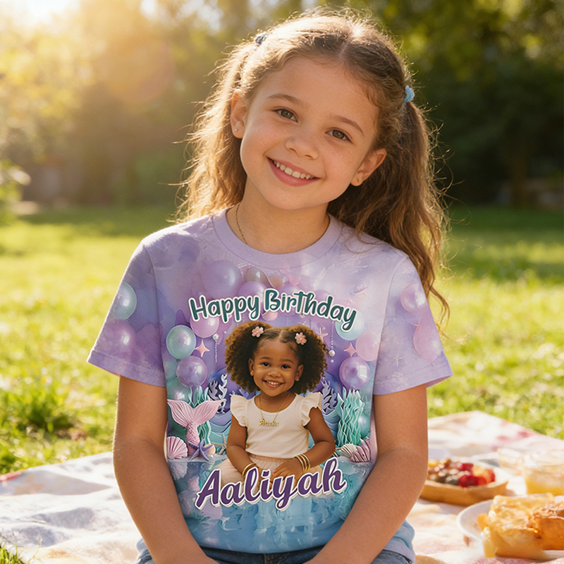 Personalized Princess Castle Birthday All-Over Print T-Shirt Custom Photo and Name Kids Birthday Gift for Little Princess
