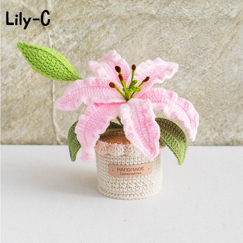 Handmade Crochet Sunflower Rose Lily Flower Pot Mother S Day Birthday Graduation Decor Cute Gift for Her Kid Girlfriend Friend Mom Grandma