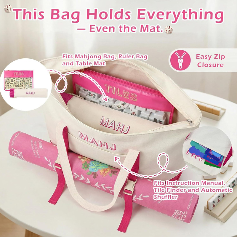3 Pcs Empty Mahjong Tile Bags with Zipper Set Mahjong Canvas Carrying Tote PVC Bag Nylon Pouch for Women Mahjong Lover Gifts