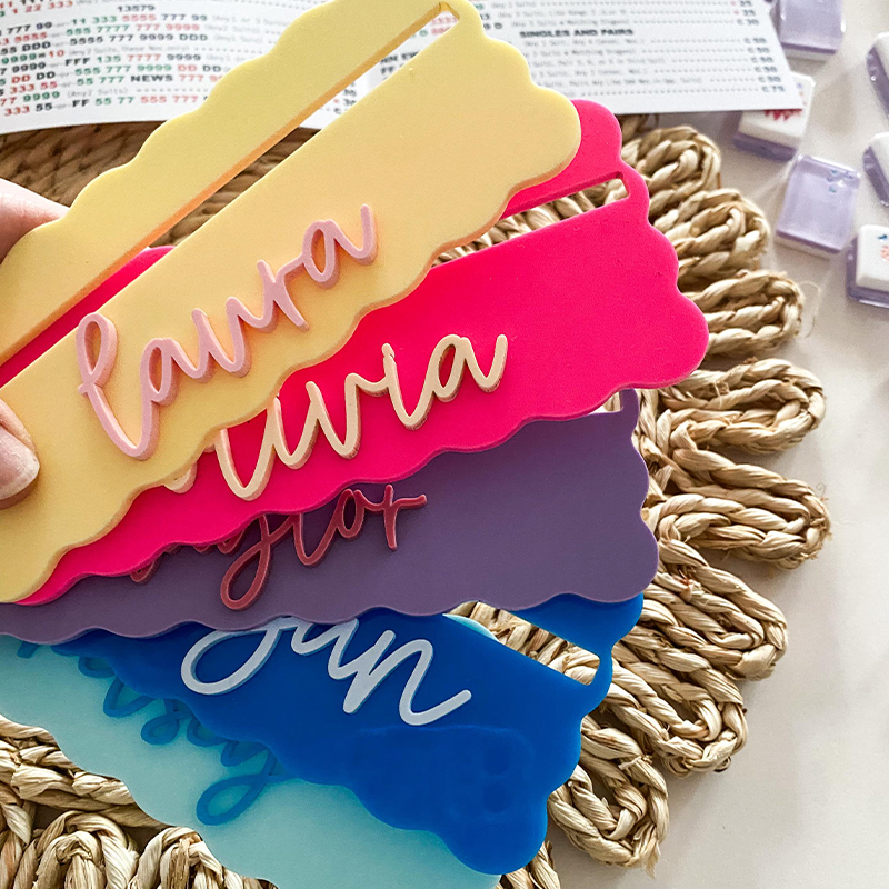 Personalized Acrylic Mahjong Line Reader Colorful Scalloped Line Reader Custom Name Game Accessory for Mahjong Lovers