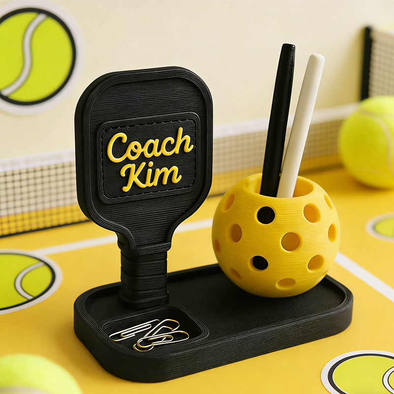 Personalized 3D Printed Pickleball Pen Holder Desk Organizer Cute Pickleball Gift for Women Coaches & Coworkers