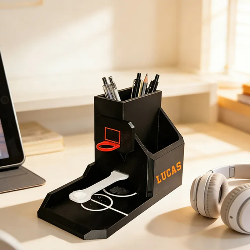 Personalized 3D Printed Basketball Desk Organizer with Custom Name for Sports Fans