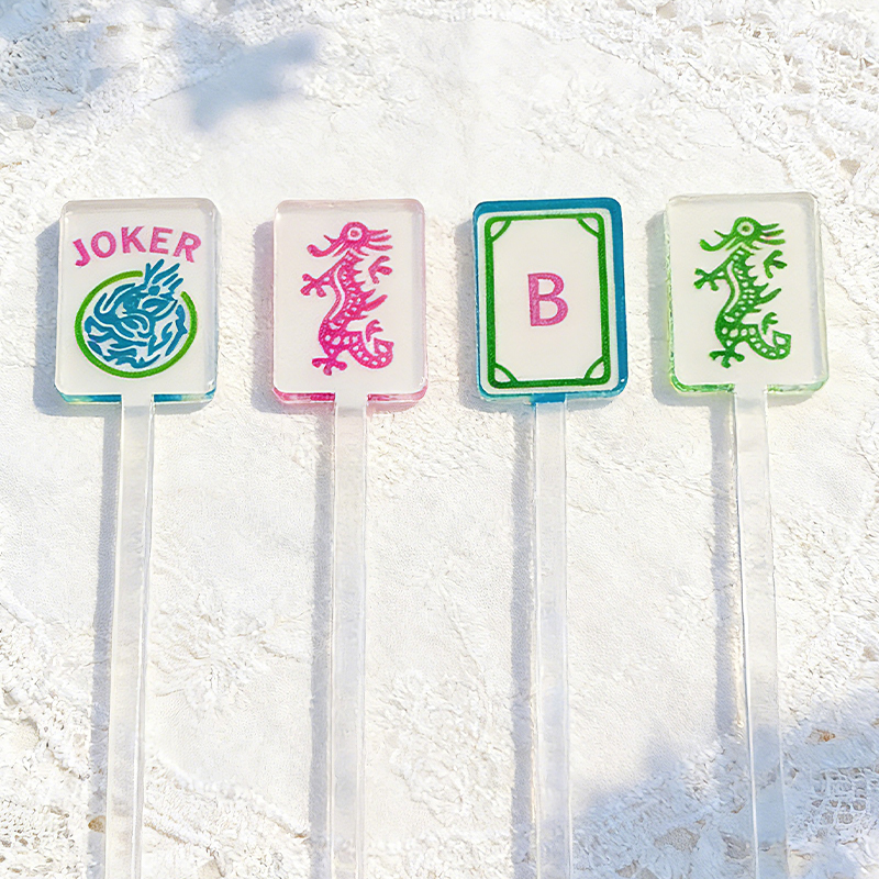 Personalized Mahjong Tile Acrylic Stir Sticks Dragon Joker Mahjong Cocktail Stirrers Hostess Gift