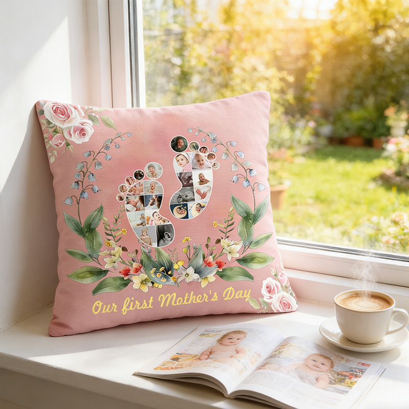 Personalized New Mom Birth Flower Pillow with Baby Photos Happy 1st Mother's Day Throw Pillow Mothers Day Gift For Mom