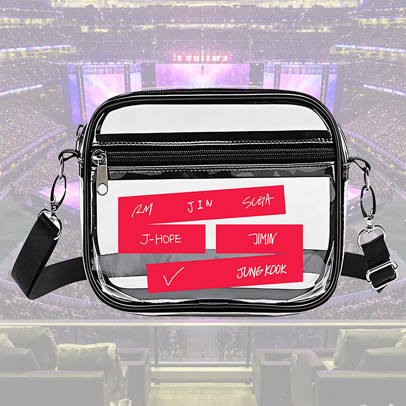 Personalized BTS Clear Crossbody Bag Custom K-Pop Concert Transparent Stadium Bag Bangtan Army Bag for Women Girls Fans Concert Gift
