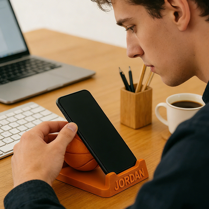Personalized 3D Printed Basketball Phone Stand with Custom Name for Players and Enthusiasts