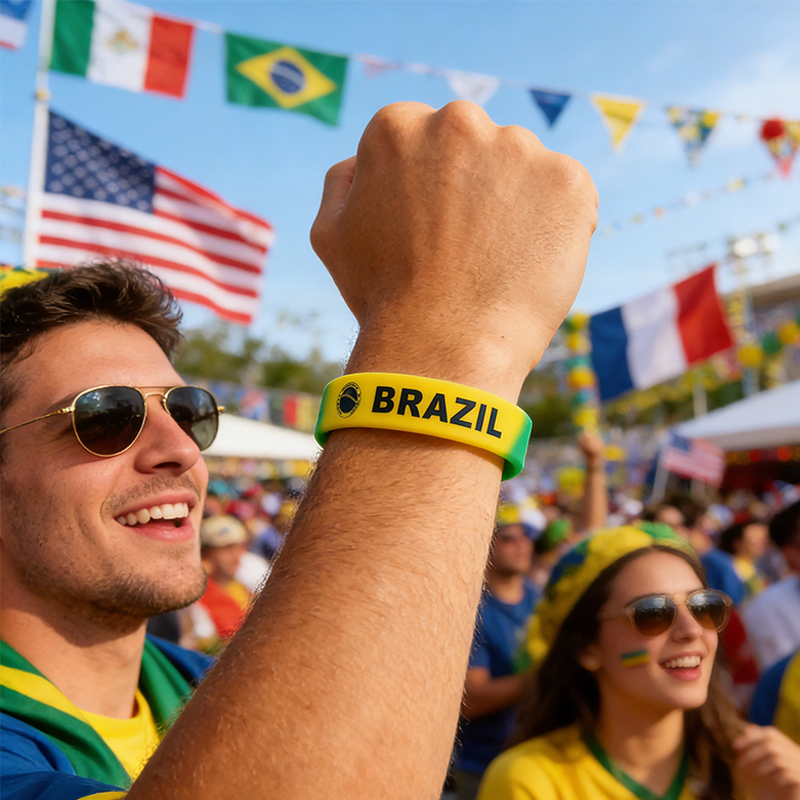 Personalized Country Name and Flag Printed Silicone Band Football Silicone Wristband Team Flag Bracelet Sports Fan Gift Party Favor